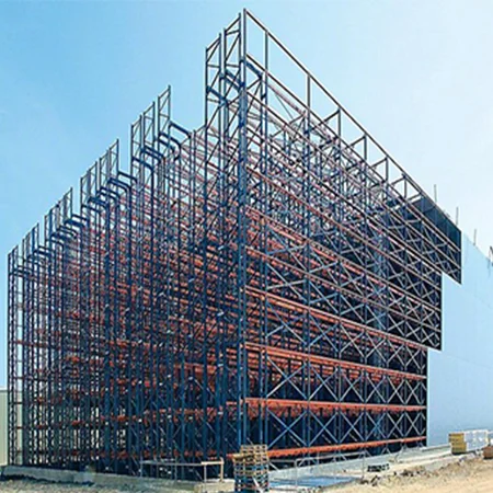 Self-support cladding racks in a modern warehouse, offering high vertical storage with structural support to boost efficiency
